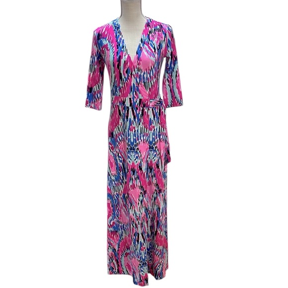 Lilly Pulitzer Dresses & Skirts - Lilly Pulitzer Marvista Wrap Maxi Dress S Free Spirit Stretch Resortwear Beachy
